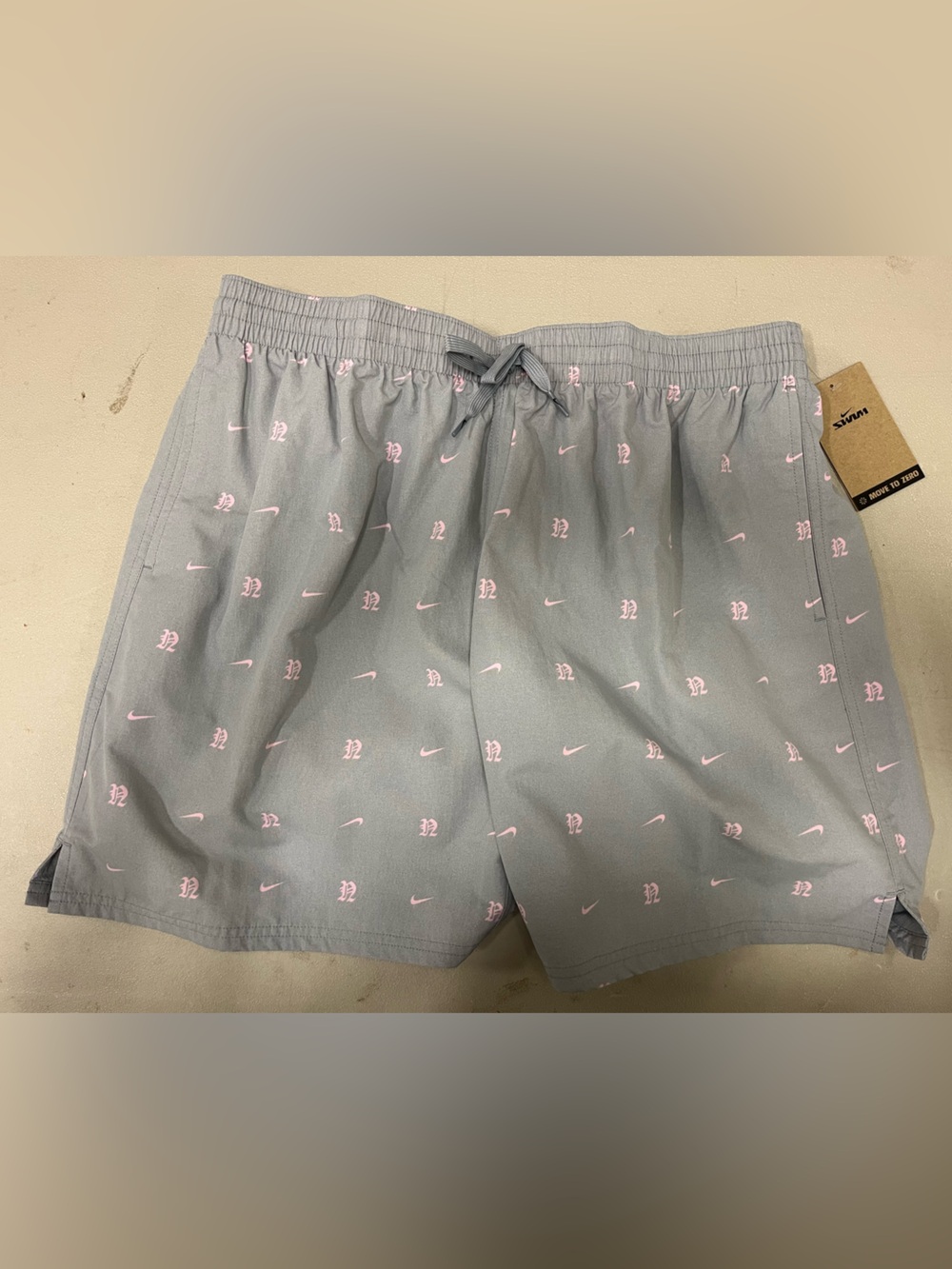 Nike Gray Shorts with Pink Logo Accents